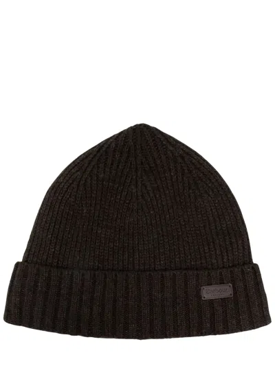 Barbour Wool-blend Logo Patch Knit Beanie With Ribbed Turn-up Brim In Green