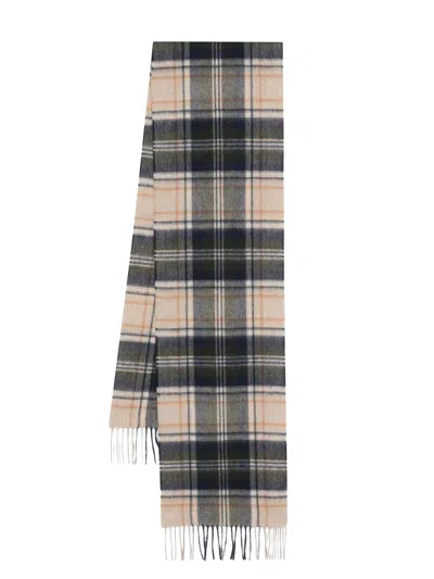 Barbour Wool-cashmere Blend Tartan Check Fringed Edge Rectangle Scarf In Beige