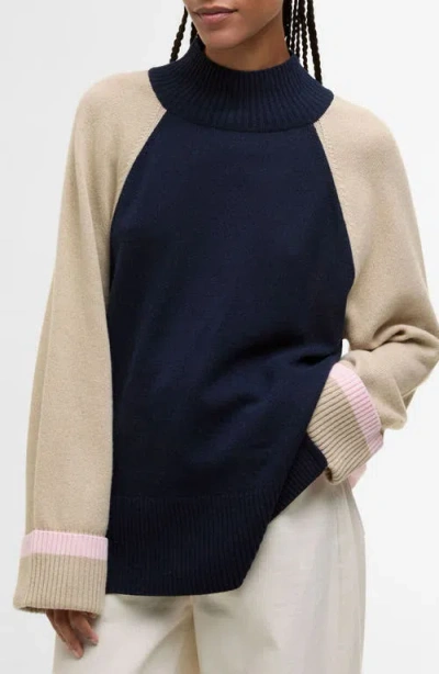 Barbour Wren Colorblock Mock Neck Sweater In Blue