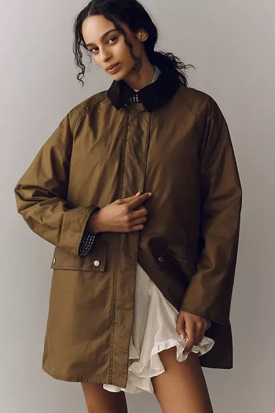 Barbour Wren Waxed Cotton Jacket In Green