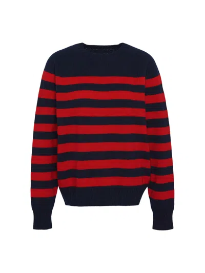Barbour X Alexa Dominic Knitted Jumper In Navy/ruby Stripe