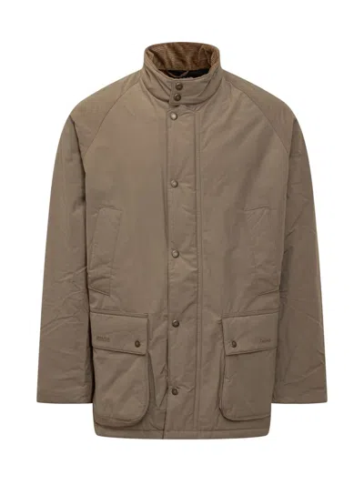 Barbour Bedale Jacket With Flap Pockets And High Collar In Beige