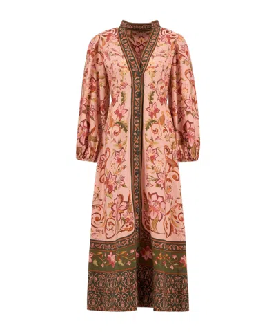 Barbour X Farm Rio Alice Long Sleeve Maxi Dress In Brown