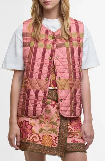 Barbour X Farm Rio Fernanda Quilted Vest In Orange
