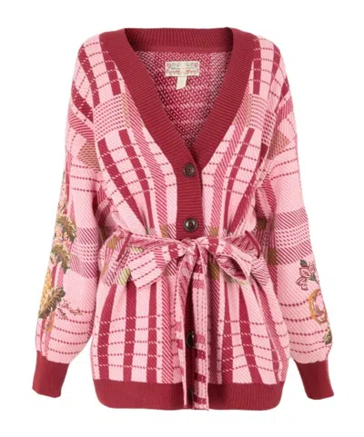 Barbour X Farm Rio Luisa Embroidered Cardigan In Pink