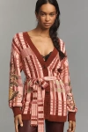 Barbour X Farm Rio Luisa Embroidered Tie-waist Cardigan Sweater In Red