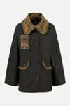 Barbour X Farm Rio Waxed Cotton Maria-clara Jacket In Black