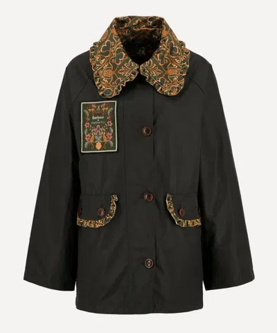 Barbour X Farm Rio Maria-clara Waxed Jacket In Black