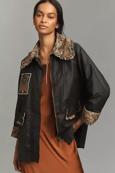 Barbour X Farm Rio Maria-clara Waxed Jacket In Black