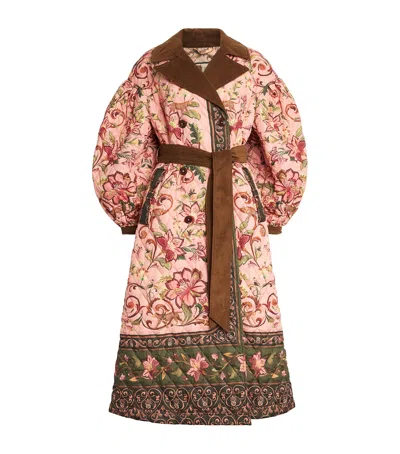 Barbour Floral Quilted Belted Double-breasted Coat In Pink
