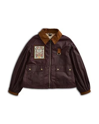 Barbour X Farm Rio Thais Wax Jacket In Brown
