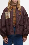 Barbour X Farm Rio Thais Waxed Cotton Jacket In Burgundy
