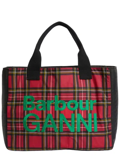 Barbour Shopping Bag In Waxed Cotton With Check Print In Multi