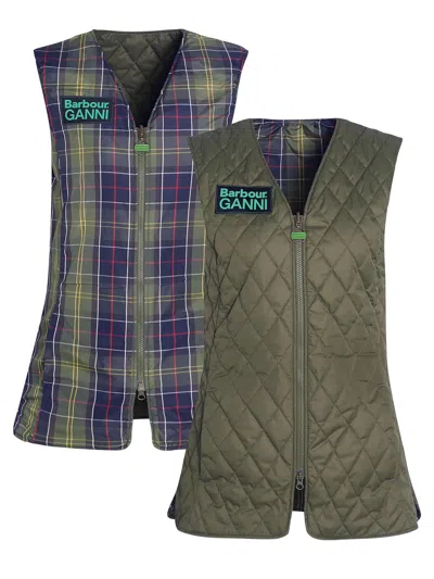 Barbour X Ganni "betty" Reversible Vest In Military Green