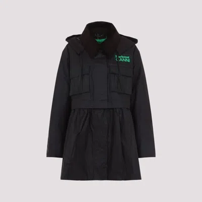 Barbour X Ganni Brown Peplum Wax Cotton Jacket In Black