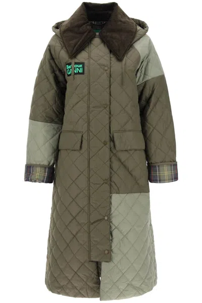 Barbour X Ganni Burghley Quilted Trench Coat In Verde