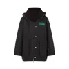 Barbour X Ganni Green Hood Ttn Duffle Wax Cotton Jacket In Black