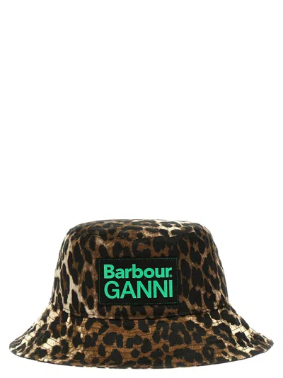 Barbour X Ganni Leopard Canvas Bucket Hat In Brown