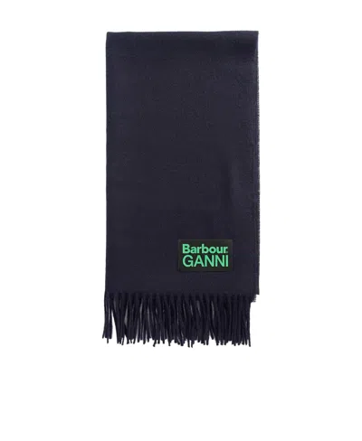Barbour X Ganni Logo-patch Wool Scarf In White