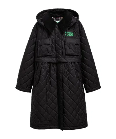 Barbour X Ganni Quilted Peplum Shell Coat In Black