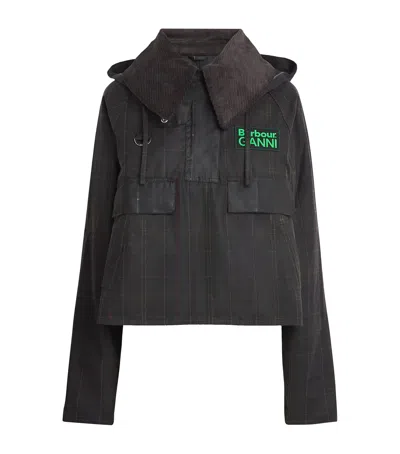 Barbour X Ganni Tartan Waxed Anorak Jacket In Green