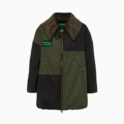 Barbour X Ganni Waxed Bomber Jacket In Green