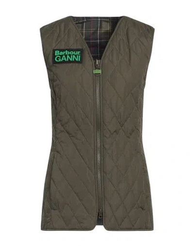 Barbour X Ganni Woman Vest Military Green Size 2 Recycled Polyester