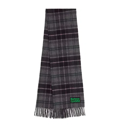 Barbour X Ganni Wool Tartan Scarf In Gray