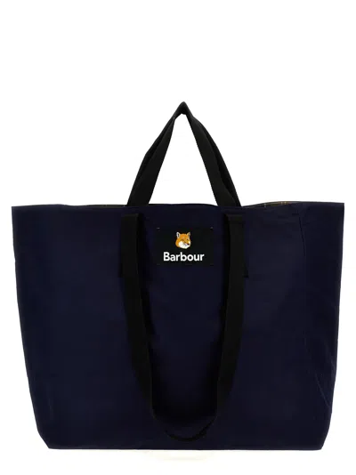 Barbour X Maison Kitsun Eversible Shopping Bag In Blue