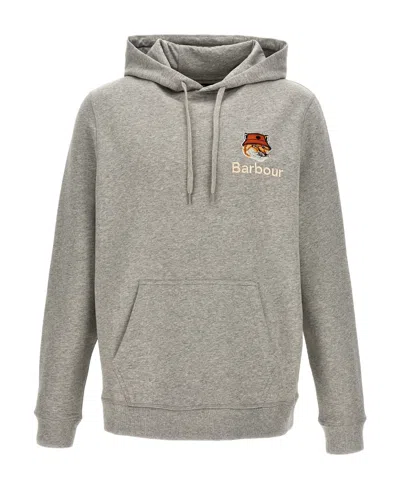 Barbour X Maison Kitsuné Fox Head Embroidered Hoodie In White