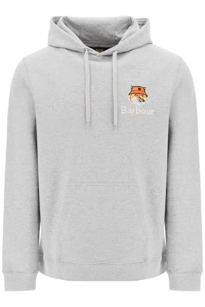 Barbour X Maison Kitsune Hoodie And Fox Head In Grey Marl