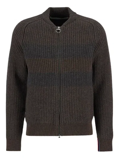 Barbour X Paul Smith Striped-pattern Cardigan In Brown