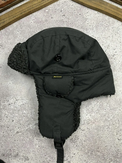 Pre-owned Barbour X Vintage Barbour 00s Vintage Waxed Ushanka Trapper Checker Hat In Black
