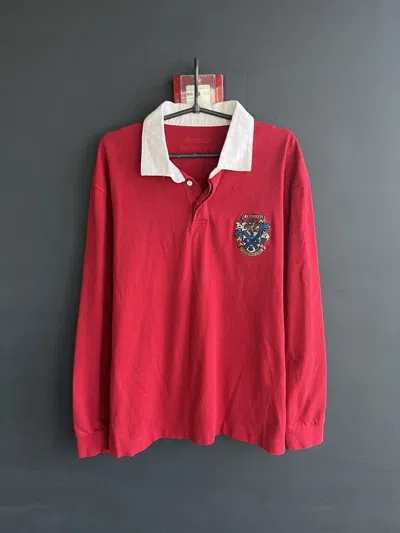 Pre-owned Barbour X Vintage Barbour England Classic Clothing Rugby Long Sleeve In Red