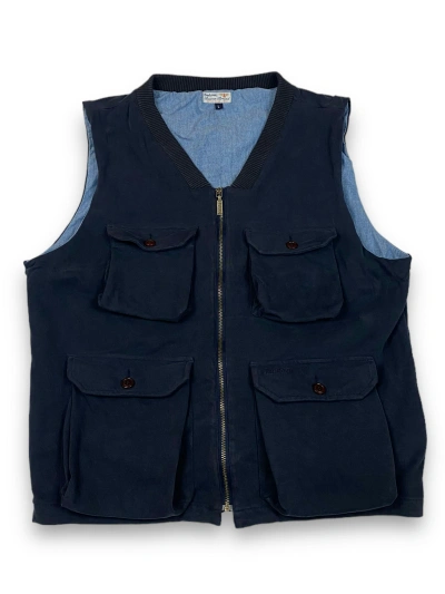 Pre-owned Barbour X Vintage Barbour Heavy Cotton Navy Multipocket Vest M616 In Navy Faded