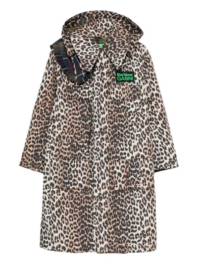 Barbour X Xganni Leopard Print Hooded Coat In Brown