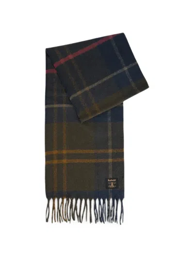 Barbour Yorklane Tartan Tasselled Wrap Scarf In Shadow Classic Tartan