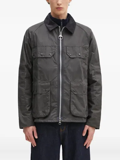 Barbour Zip-front Corduroy-collar Jacket In Black