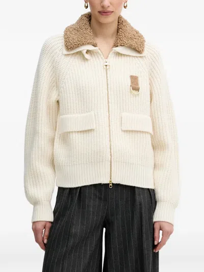 Barbour Zip Shearling Sweater In Neutral