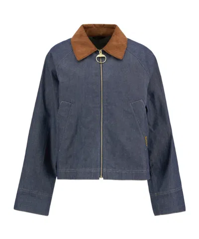 Barbour Freckleton Denim Jacket Dress Contrast Collar Cuffs In Blue
