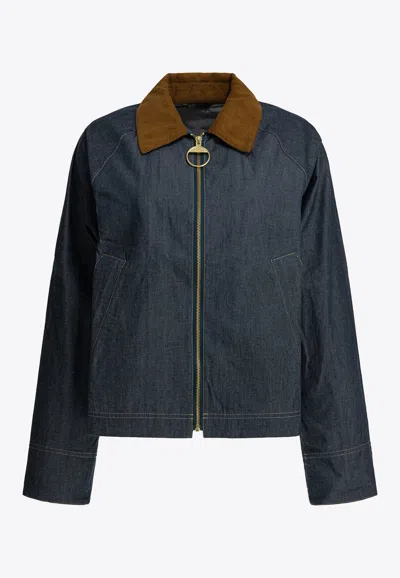 Barbour Zip-up Denim Jacket In Blue