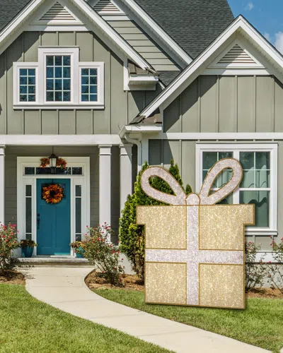 Barcana 2d Medium Led Gift Box Outdoor Decoration, Gold/red In Multi