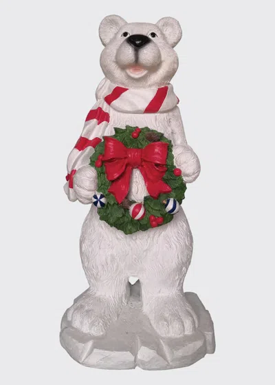 Barcana 47" Polar Bear With Christmas Wreath In White