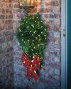 Barcana Door Spray Christmas Decoration With Led Lights & Bow, 36" In Green