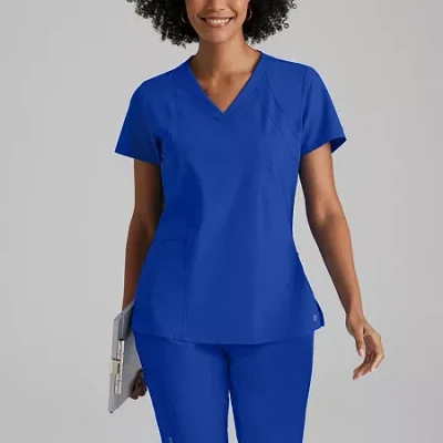 Barco One 5105 Racer 4-pocket Womens Plus Tall V Neck Short Sleeve Tag Free Stretch Fabric Moisture Wicking Sc In Blue