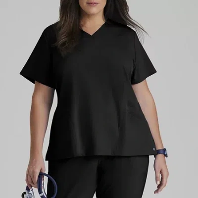 Barco One 5106 Pulse 5-pocket Womens Plus Tall V Neck Short Sleeve Tag Free Stretch Fabric Moisture Wicking Sc In Black