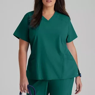Barco One 5106 Pulse 5-pocket Womens Plus Tall V Neck Short Sleeve Tag Free Stretch Fabric Moisture Wicking Sc In Multi