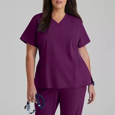 Barco One 5106 Pulse 5-pocket Womens Plus Tall V Neck Short Sleeve Tag Free Stretch Fabric Moisture Wicking Sc In Purple
