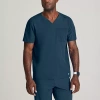 Barco One Bot195 Velocity 2-pocket Mens Big And Tall V Neck Short Sleeve Wrinkle Resistant Scrub Top In Gray