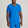 Barco One Bot195 Velocity 2-pocket Mens V Neck Short Sleeve Wrinkle Resistant Scrub Top In Blue